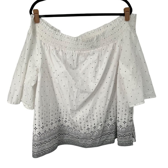 Lane Bryant White Black Off Shoulder Blouse Top - Picture 1 of 8